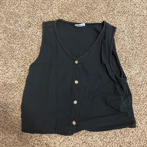 Black linen button up tank